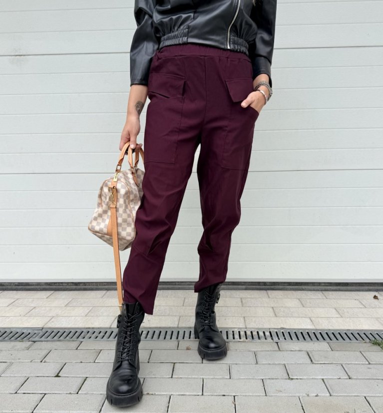 Burgundy červené elastické trendy kalhoty LUX ALORA
