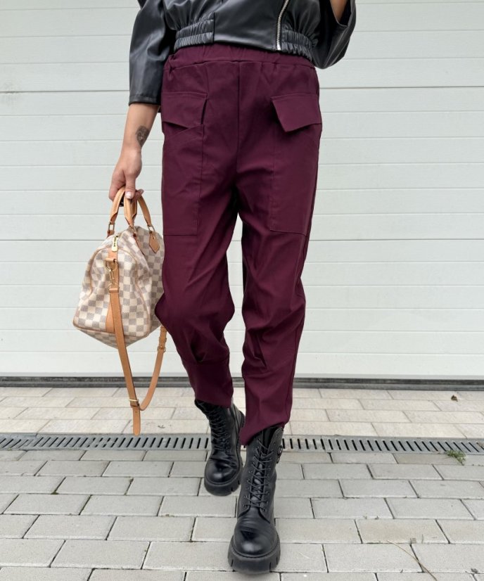 Burgundy červené elastické trendy kalhoty LUX ALORA