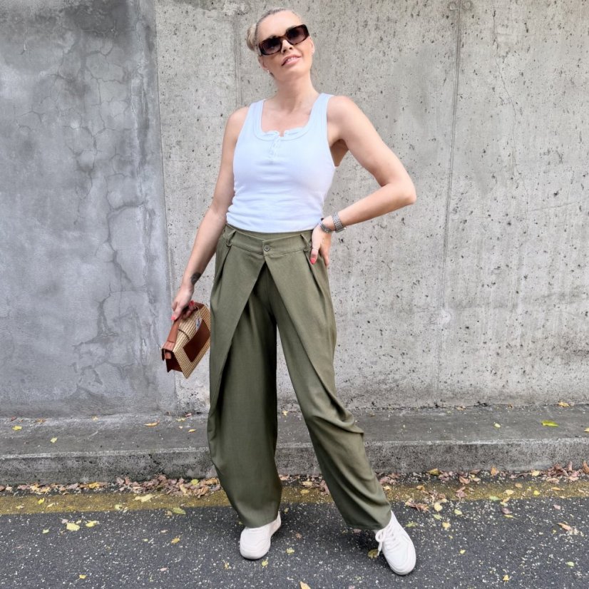 Khaki trendy kalhoty s překladem ELYSIA