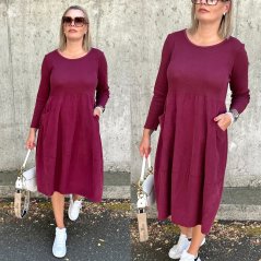 Burgundy červené kombinované cordové šaty tulipánového střihu CANNES