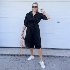 Černé dlouhé košilové šaty se stažením v pase VILLE