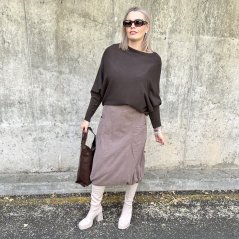 Mokka hnědá dlouhá balónová sukně z cordového materiálu BUBBLES