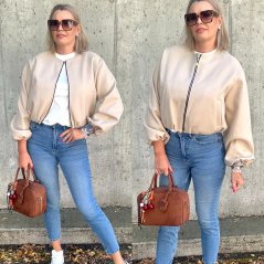 Světle béžová flaušová bomber bunda MEADOWS