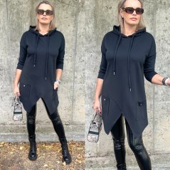 Černá asymetrická tunika z máslového materiálu ASSYME