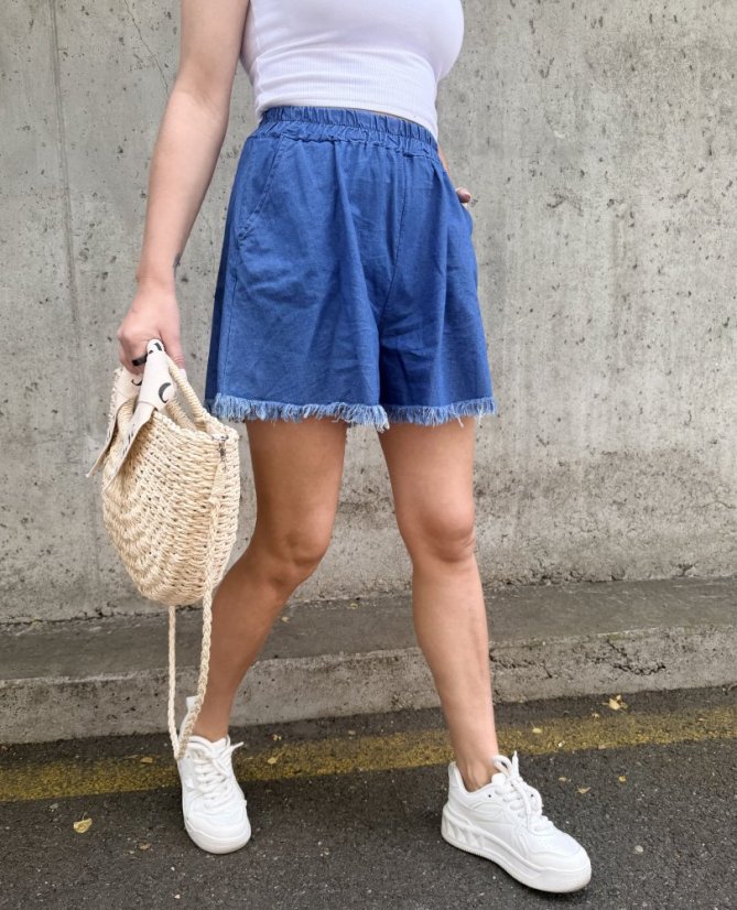 Modré džínové kraťasy FRINGE DENIM