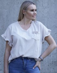 Béžové bavlněné tričko POCKET FRILL