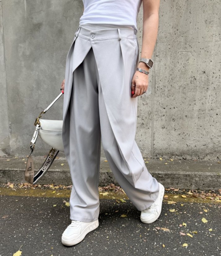 Světle šedé trendy kalhoty s překladem ELYSIA