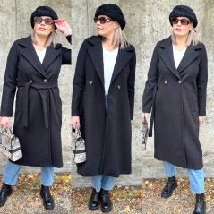 Černý dlouhý flaušový kabát FIRENZE