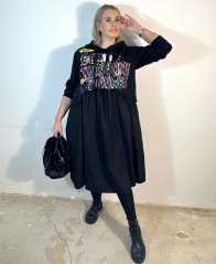 Černé dlouhé kombinované mikinové šaty FLY TOUCH