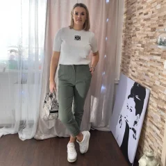 Khaki elastické trendy kalhoty CHIC