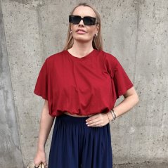 Burgundy červené bavlněné balónové tričko LUXIANNA