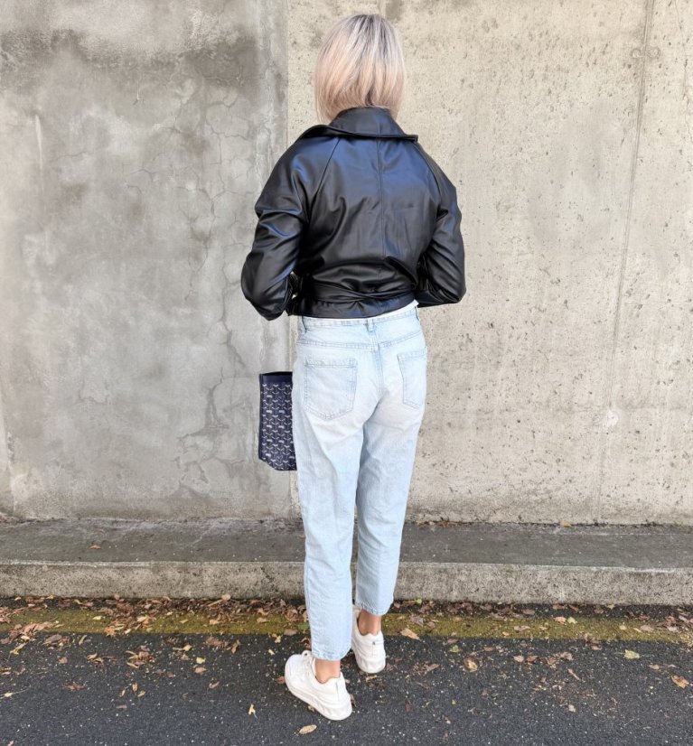 Černý koženkový trendy kabátek LUX CELINA
