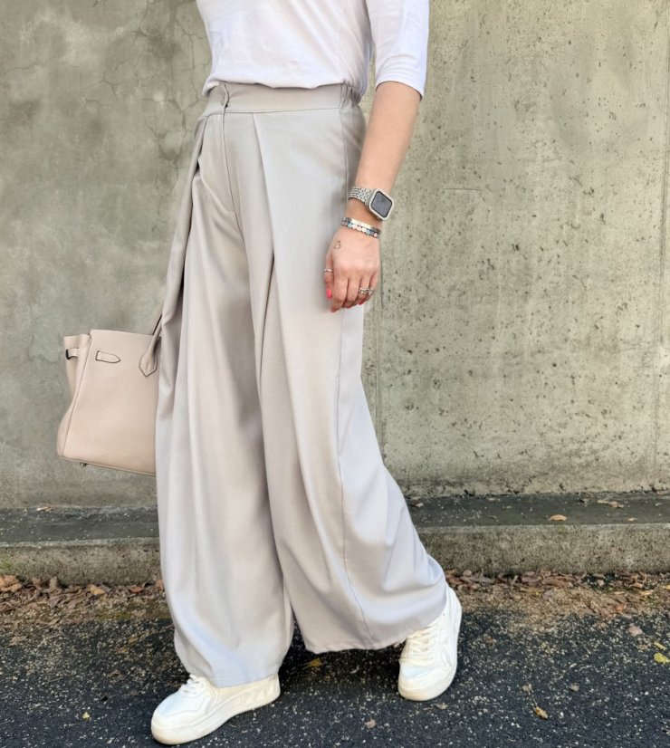 Světle šedé trendy širší kalhoty PRESTIGE