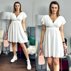 Bílé krátké šaty se zdobeným pasem AVENUE