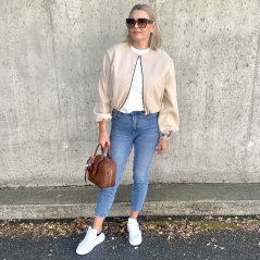 Světle béžová flaušová bomber bunda MEADOWS