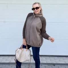 Tmavě mokka hnědá flaušová bunda s pletenými rukávy MIRELLA
