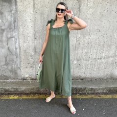 Khaki dlouhé šaty na široká ramínka MAYA