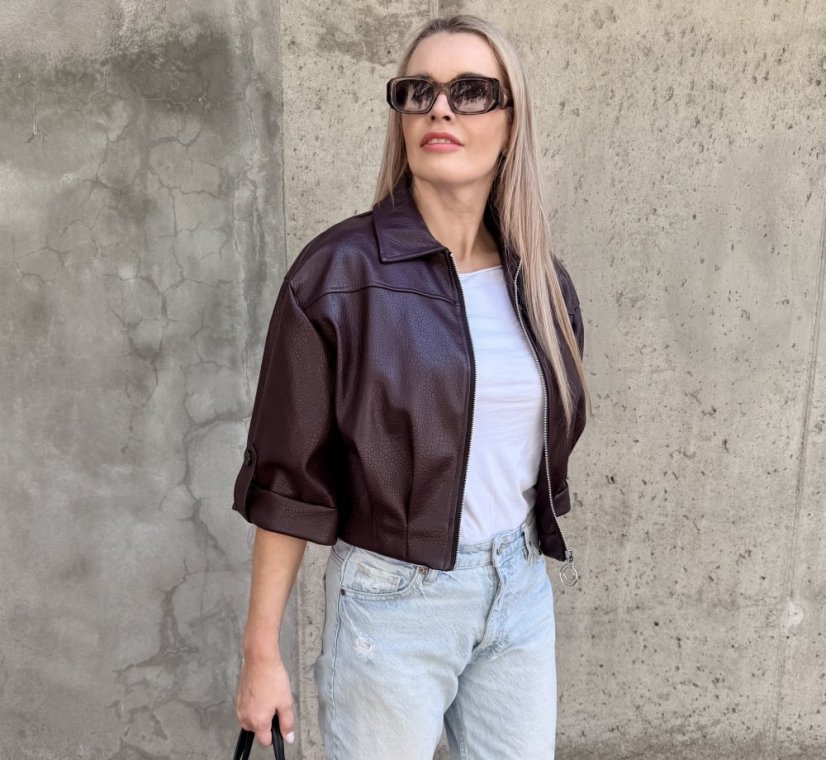 Burgundy červená koženková trendy bunda LUX BROOKLYN
