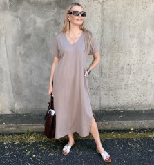 Mokka hnědé dlouhé basic bavlněné šaty SUNDAY