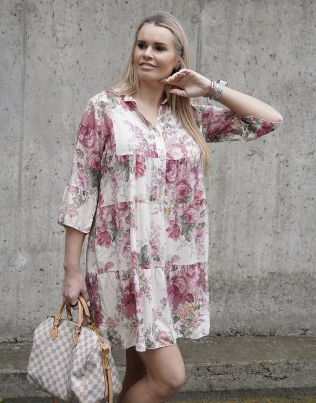 Krémové boho šaty s bordó květy BOHO BLOOM