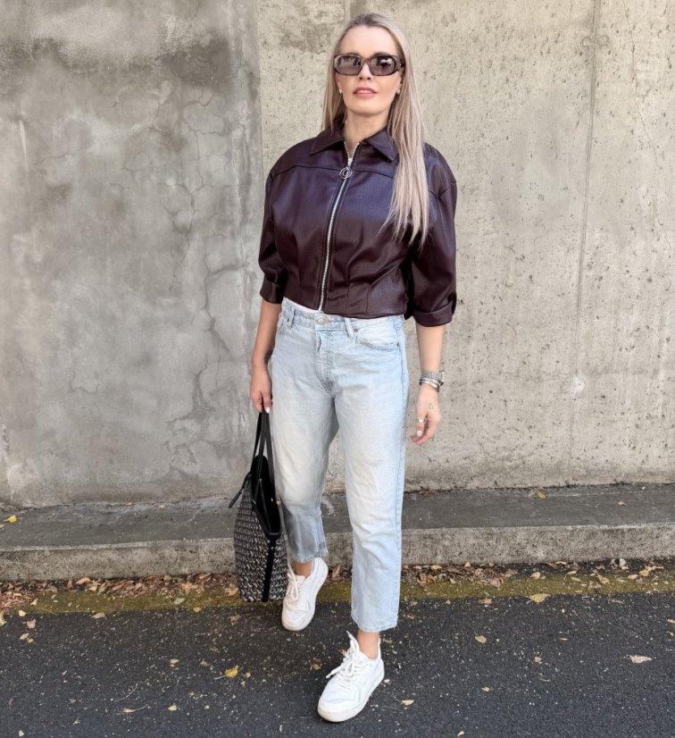 Burgundy červená koženková trendy bunda LUX BROOKLYN
