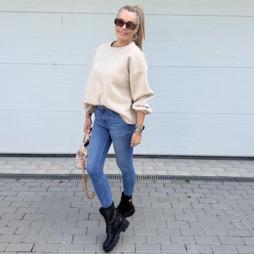 Béžová prémiová mikina s hnědým nápisem DOG MOM