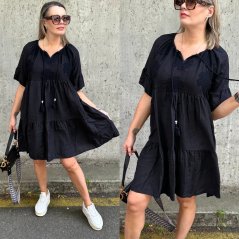 Černé boho šaty s vyšívanými květy FRILANA