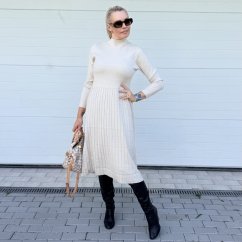 Světle béžové úpletové midi šaty RICHIN