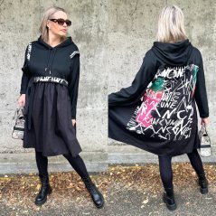 Černé dlouhé kombinované mikinové šaty FLY STREETSTYLE