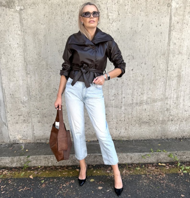 Čokoládově hnědý koženkový trendy kabátek LUX CELINA
