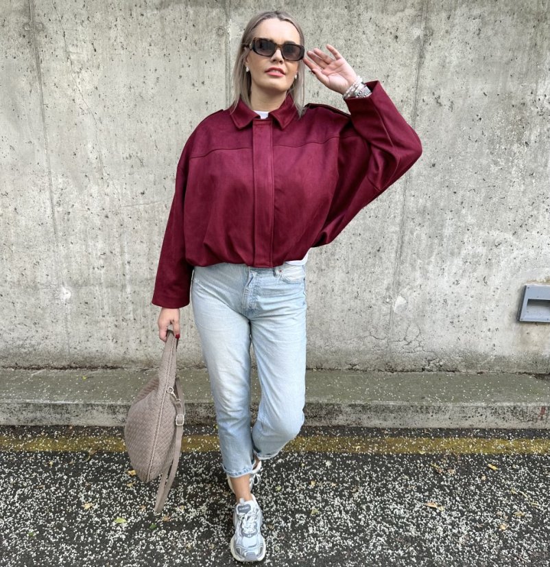 Burgundy červená stylová semišová bunda MILANO