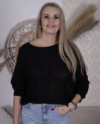 Černý svetřík netopýřího střihu s mašlí na zádech BELLA BOW