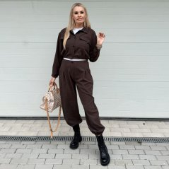 Čokoládově hnědá tvídová souprava kalhoty a bundička MARGOT