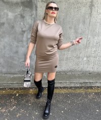 Mokka hnědé šaty s lemem LUXURY