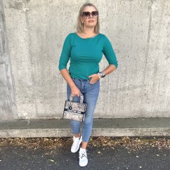 Smaragdově zelené basic tričko s 3/4 rukávem EDENA