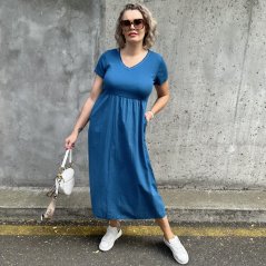 Petrolejově modré dlouhé kombinované šaty STELLA