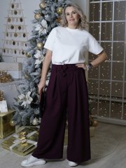 Švestkově fialové široké kalhoty s páskem LUX PALAZZO
