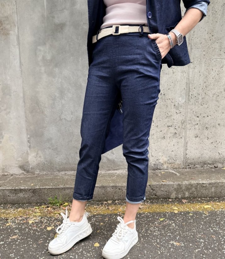 Tmavě modré džínové kalhoty s páskem MONACO DENIM