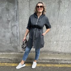 Tmavě šedá plátěná delší bunda TRISHE