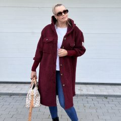Burgundy červený teddy kabát TEDDORA
