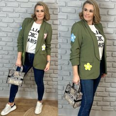 Khaki sako s jemným bílým proužkem a aplikací MIRAGE