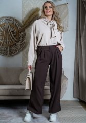 Čokoládově hnědé širší kalhoty LUX AURELLIA