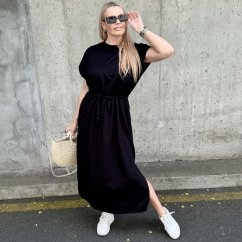 Černé dlouhé basic maxi šaty s pleteným páskem SOLEA