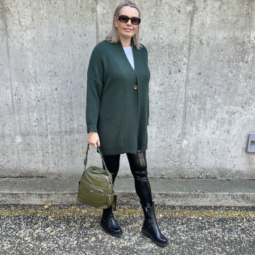 Smaragdově zelený kardigan s knoflíkem LEONES