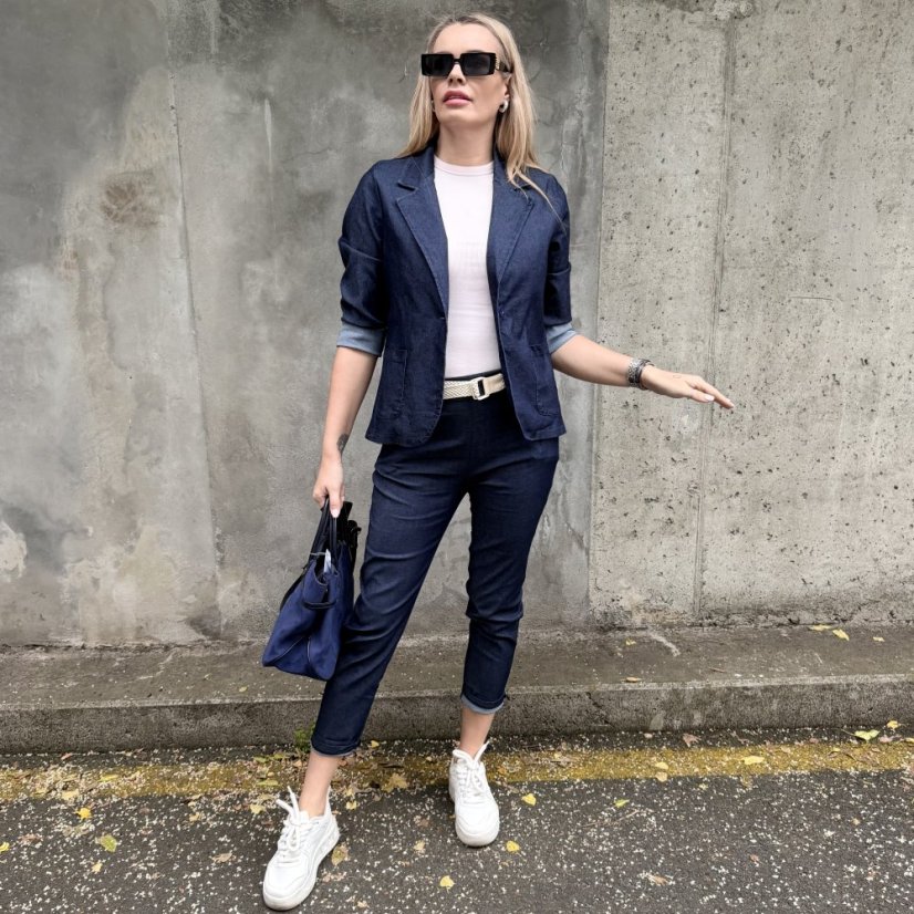 Tmavě modré džínové kalhoty s páskem MONACO DENIM
