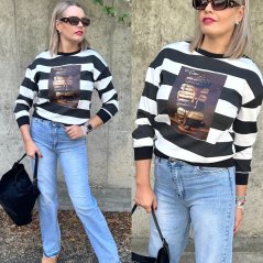 Černá pruhovaná mikina MACARON MOOD