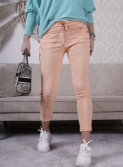 Lososové elastické mačkané kalhoty zdobené knoflíky BOTTOM
