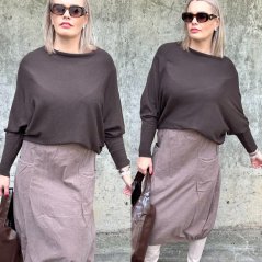 Čokoládově hnědý svetr netopýřího střihu KINGSTAR