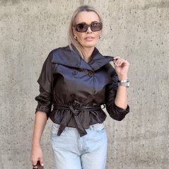 Čokoládově hnědý koženkový trendy kabátek LUX CELINA