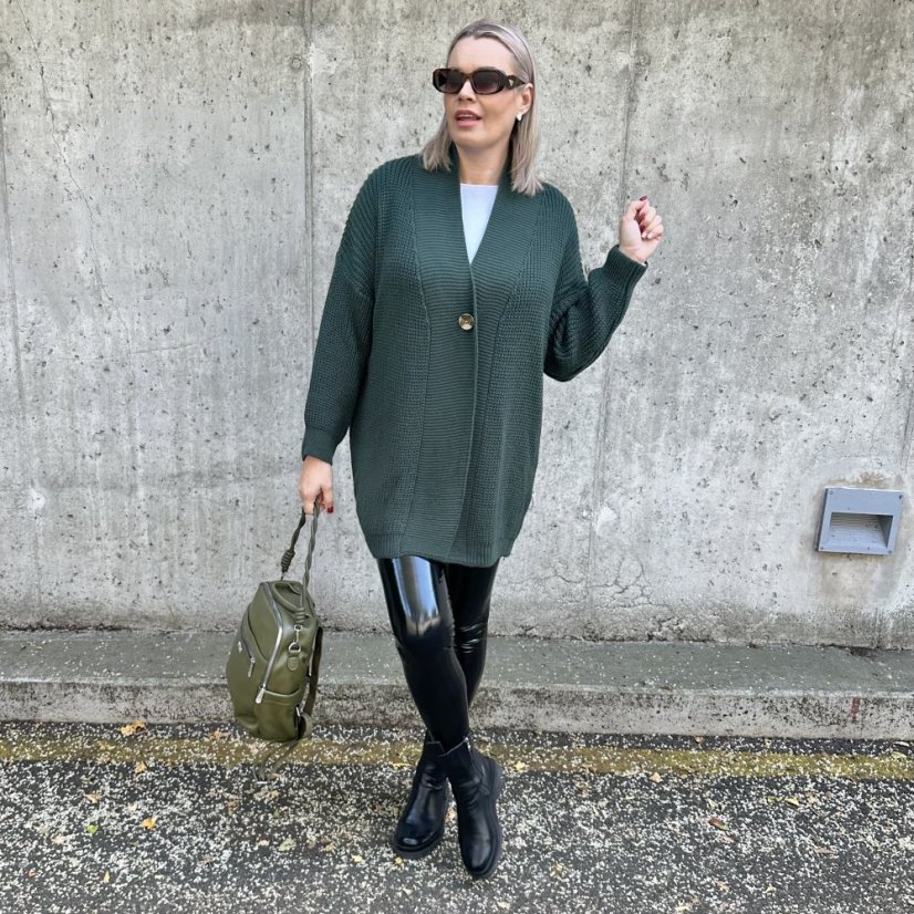 Smaragdově zelený kardigan s knoflíkem LEONES